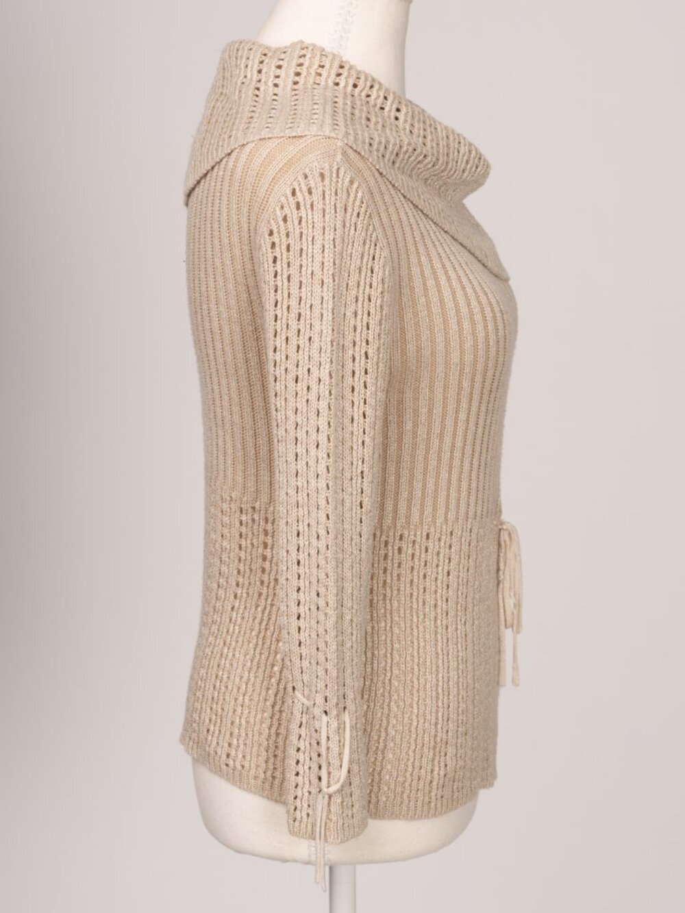 Vintage Y2K Rave Brand Beige Open Knit Cowl Neck Sweater Boho Whimsigoth Medium - Picture 6 of 11